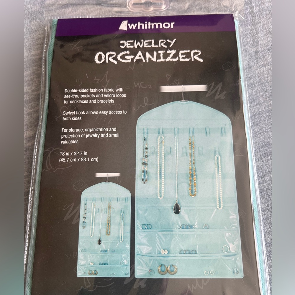 Whitmor Jewelry Organizer Blue Storage Home‎ Travel Double Sided Zippered New